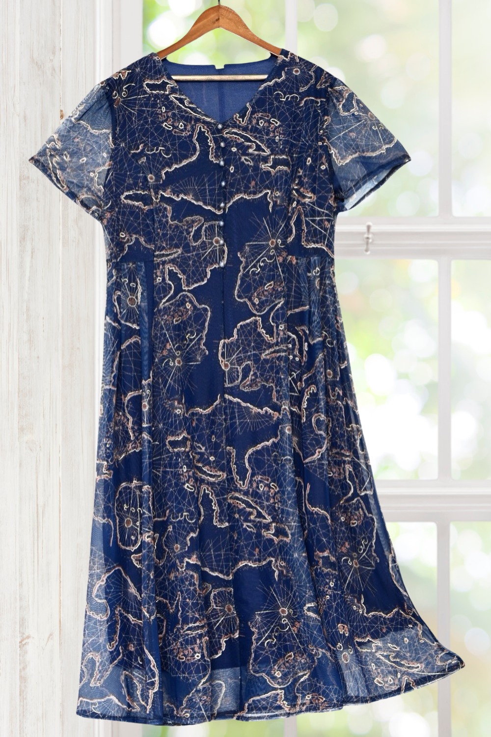 Margaret  Navy Mesh Floral Dress